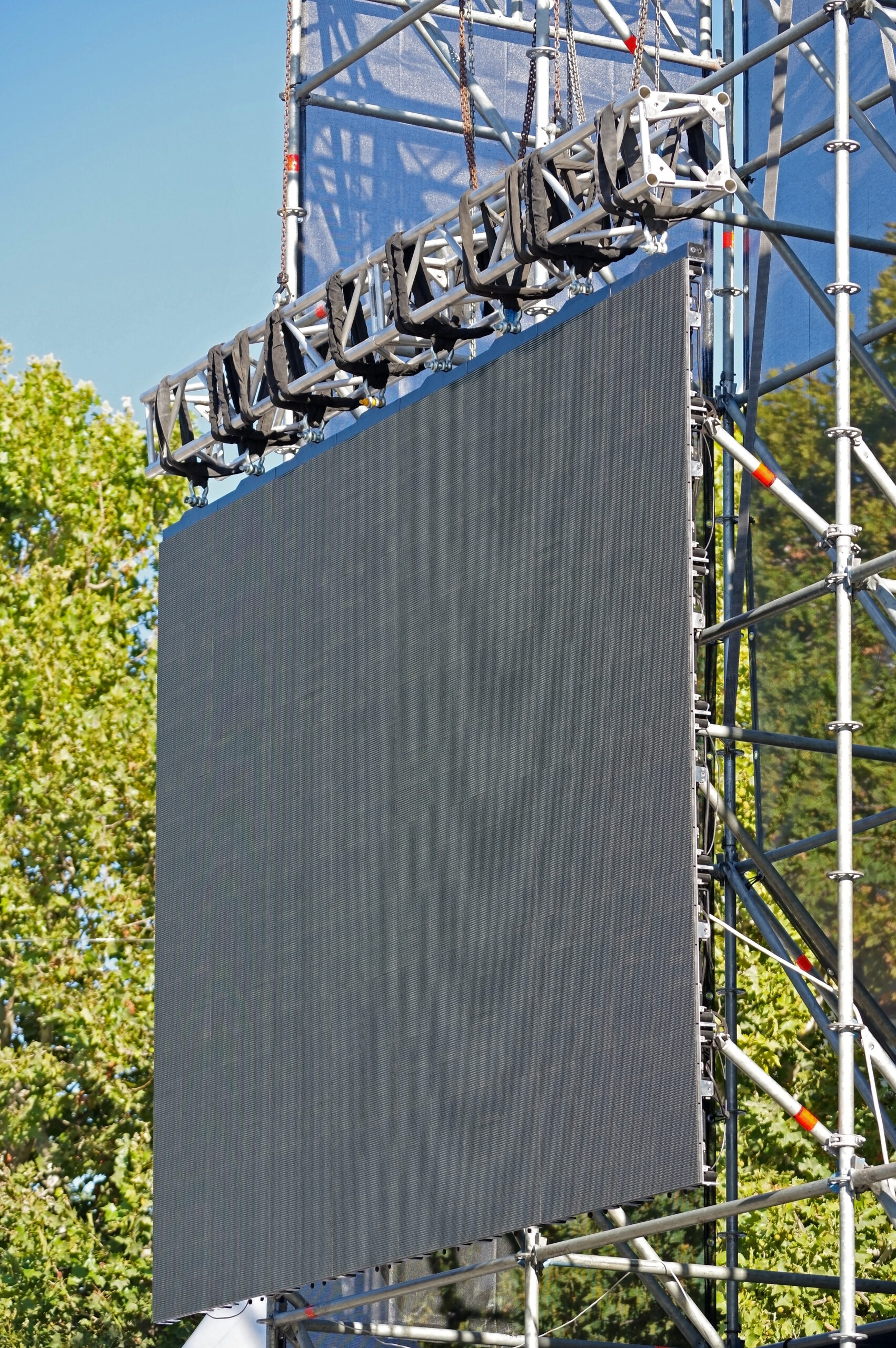 Large professional loudspeaker system flown for a live event